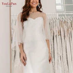 YouLaPan G27 Short Wedding Capelet Shawl Elegant  Pearls wedding Bridal Cape Cloak Shawl Cover over the Shoulder customizable