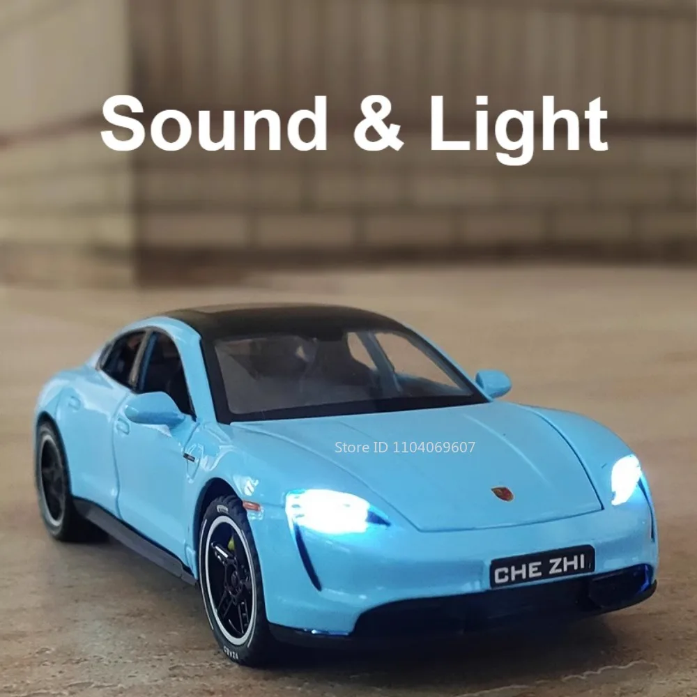 Taycan-子供用スポーツカーモデルおもちゃ、ドアを開け、引き戻す、音、光、シミュレーション、クーペ、モデル、装飾品、男の子用ギフト、スケール1:32
