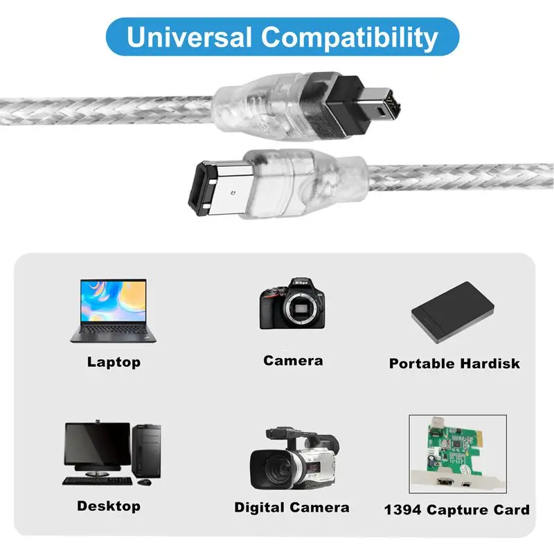 1.8m 4P/6P Standard Wire Core 1394 4-Pin Male to 6-Pin Male Hot Wire 400 IEEE 1394 Suitable For Digital Cameras and Camcorders