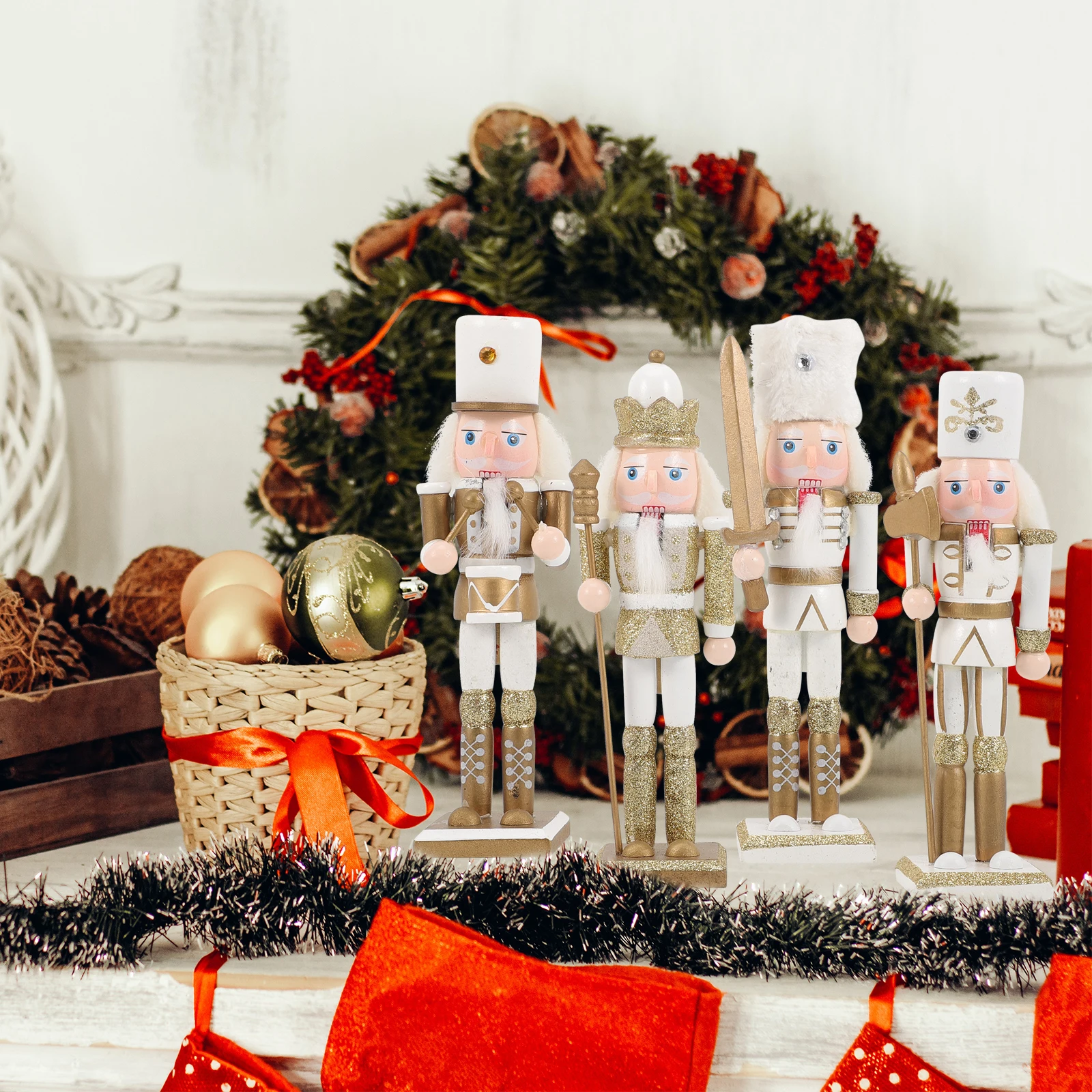 

4 Pcs Wooden Nutcracker Decoration Vintage Christmas Decorations Eco-friendly Paint Table
