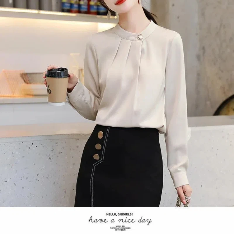 Women Clothing Fashion Simplicity Chiffon Blouse Spring Autumn New Long Sleeve Solid Loose Office Shirt Tops Elegant Temperament