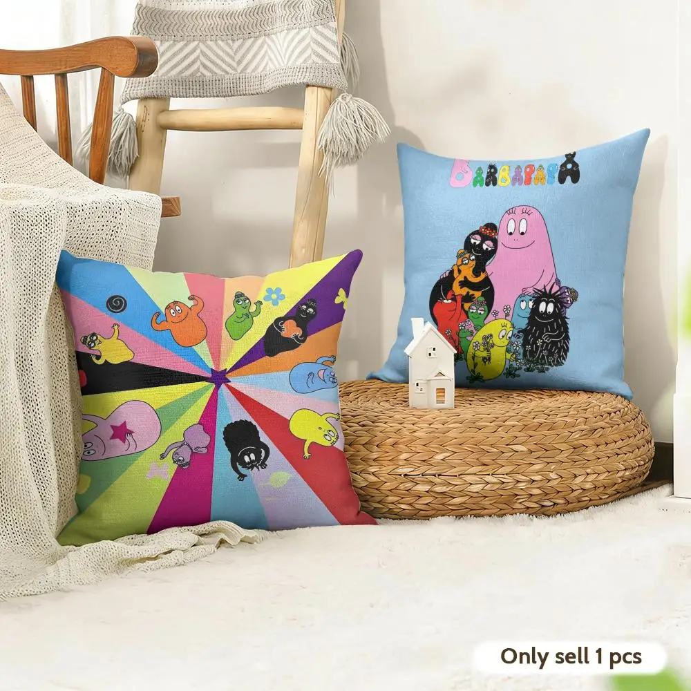B-Barbapapa Exquisite Cushion Cover Natural Linen Double Sided Print  Throw Pillow Case for Sofa Couch Home Decor