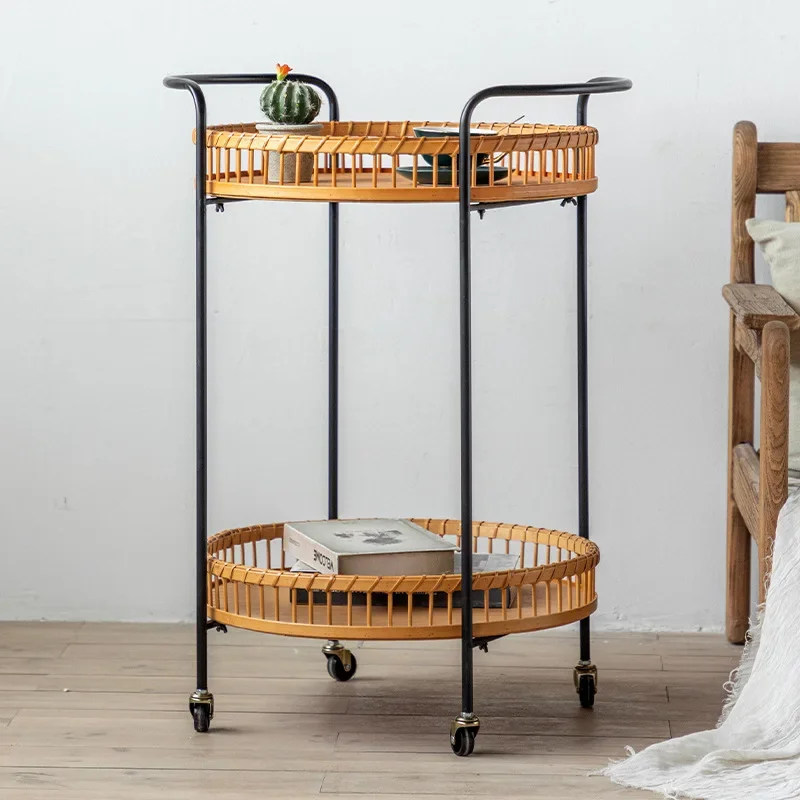 Estante de almacenamiento de carrito pastoral americano, mesa esquinera de sofá de almacenamiento de bambú para alojamiento en familia, mesa de centro para balcón y sala de estar