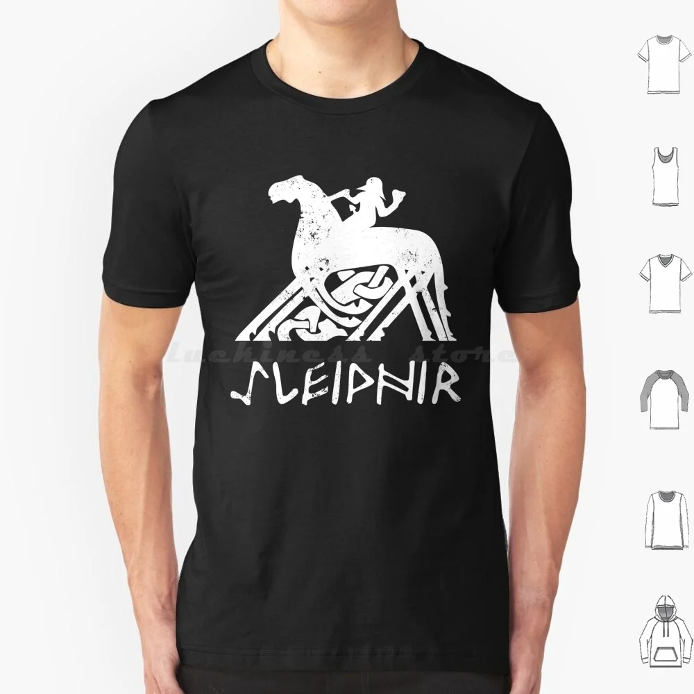 Sleipnir T Shirt Big Size 100% Cotton Sleipnir Odin Viking Nordic Mythology Rune Runestone Valhalla