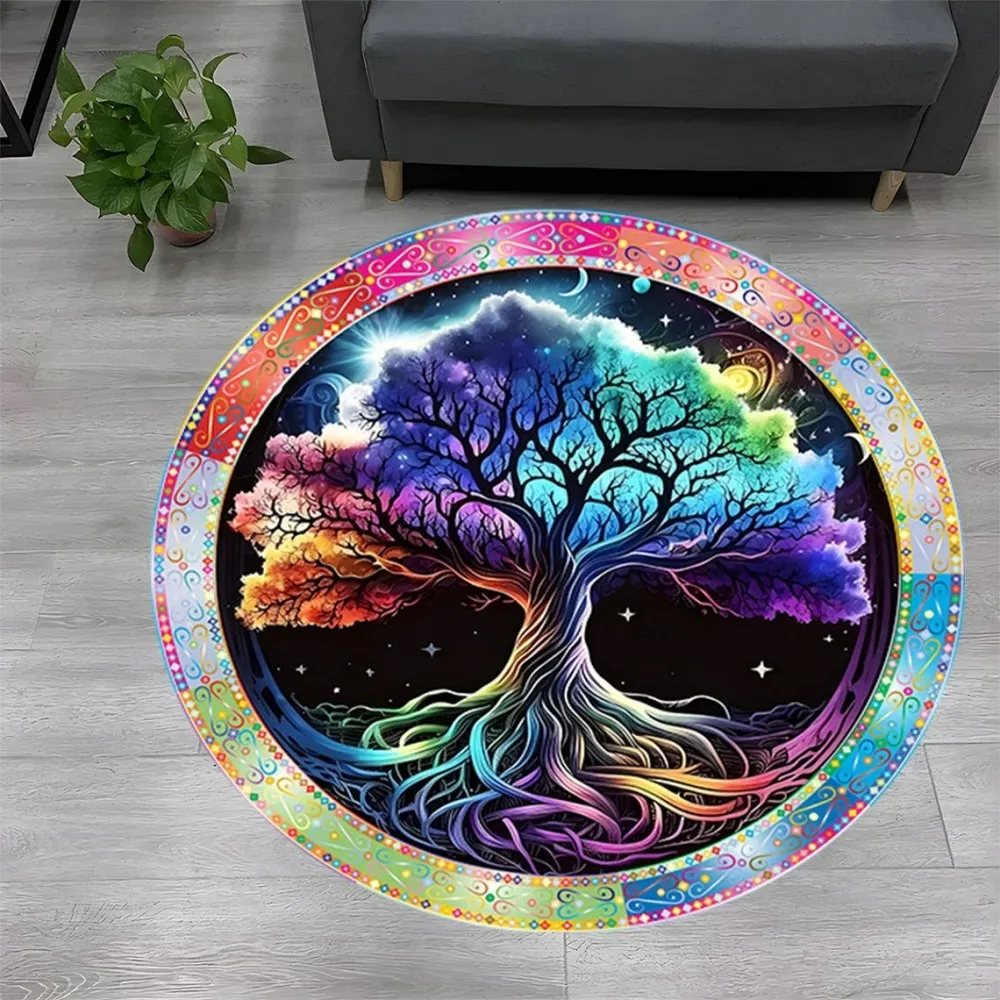 Tree of Life Round Rug Nature Mandala Rug Ancient Spiritual Decor Carpet Meditation Space Rug Washable and Non Slip Floor Mat