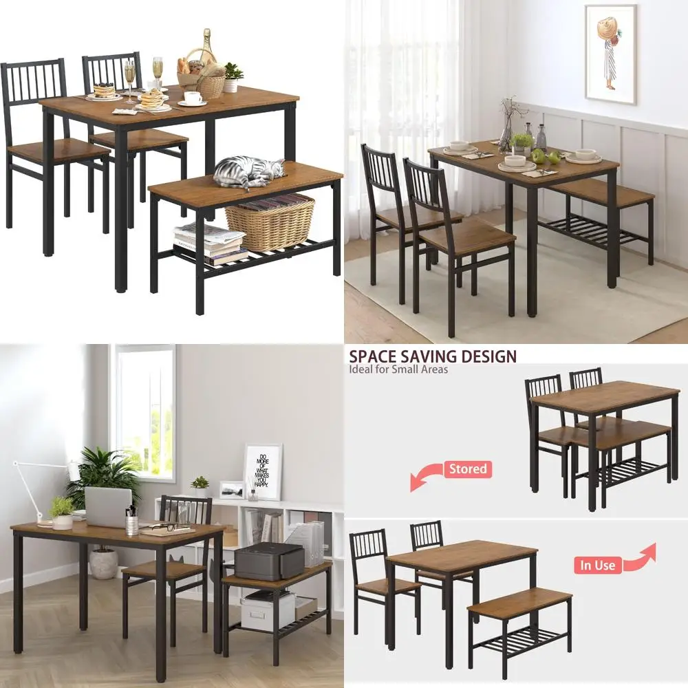 

4-Piece Dining Set: Table with 2 Chairs and Bench for Kitchen or Dining Room