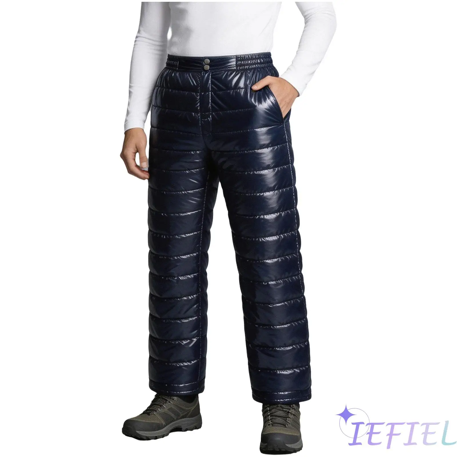 Mens Padded Pants Elastic Waistband Zipper-fly Lightweight Packable Thermal Trouser Clubwear for Outdoor Skiing Snowboard