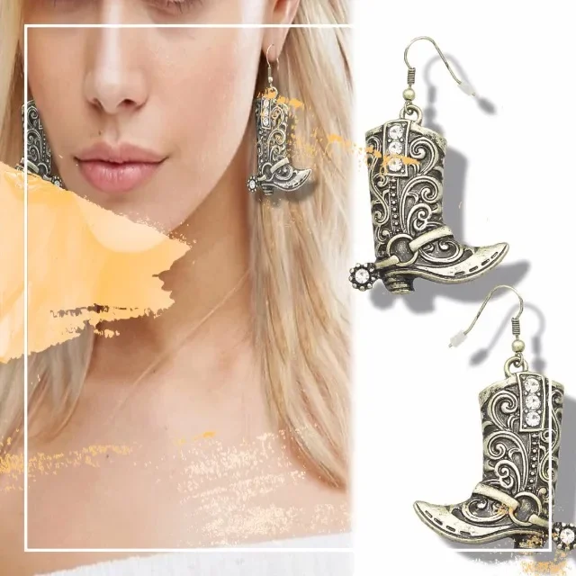 Vintage Fashion Bohemian Two Tone Boots Earrings Western Denim Alloy Irregular Shape Dangle Earrings Ladies Jewelry Gift