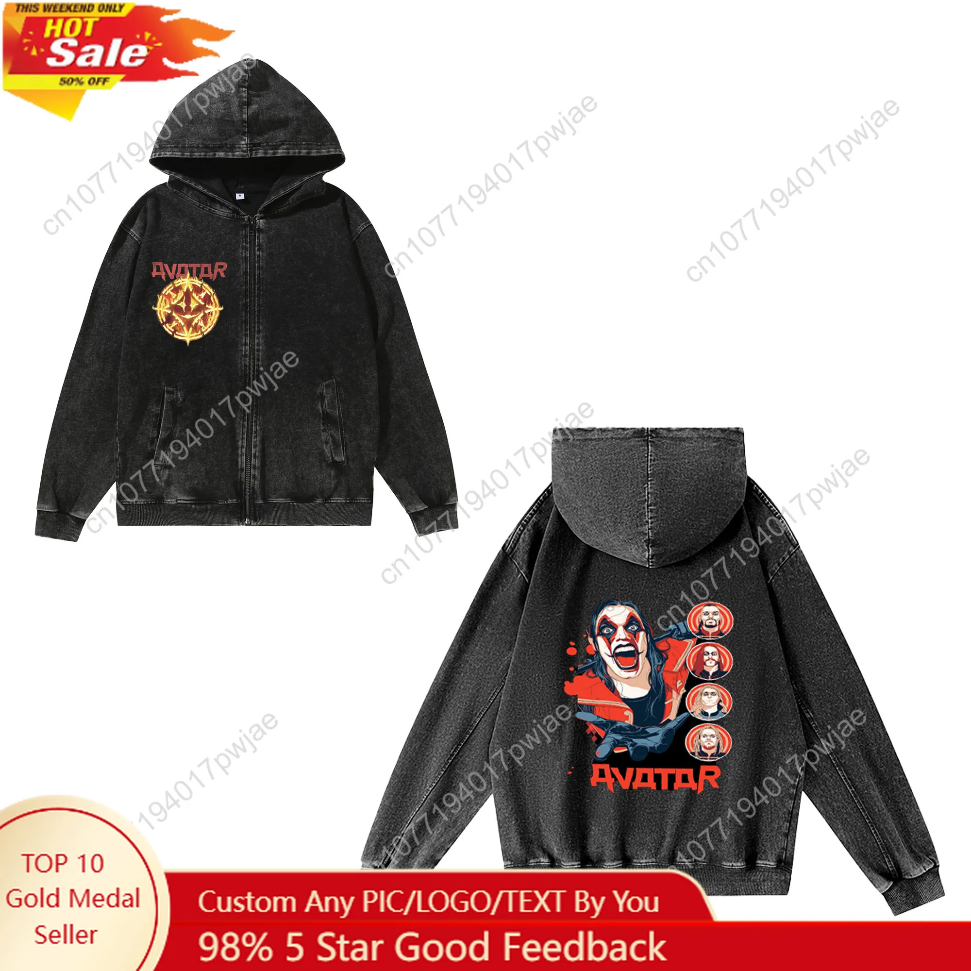 

Avatar Rock Band Zipper Sweatshirt Man Woman Vintage Hoodies Sweat Shirt With Pocket Full Zip Customized Jacket Tops