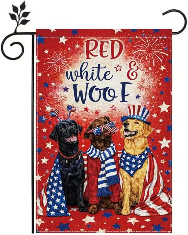 Patriotic Dog Garden Flag Red White and Woof Outdoor Garden Flag Double Sided Durable Polyester Weather Resistant Fade Resis PPZ