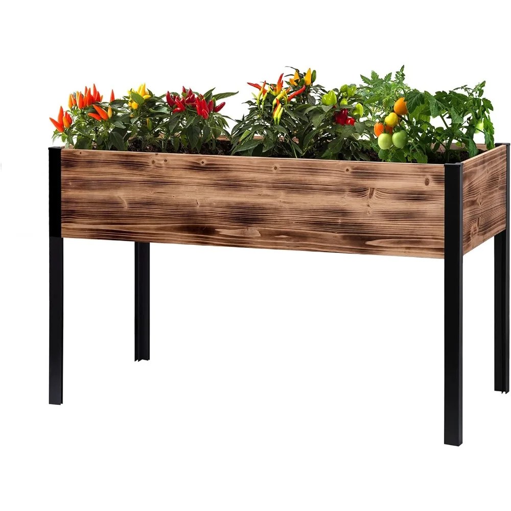 Raised Garden Bed, (48 x 24 x 30) inches Outdoor Wood Planter Box with Sturdy Metal Legs, Planter for Vegetables and Fruits