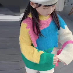 2024 autumn children's color knitted sweater Korean version of Girls clothing female baby fashion bottoming shirt