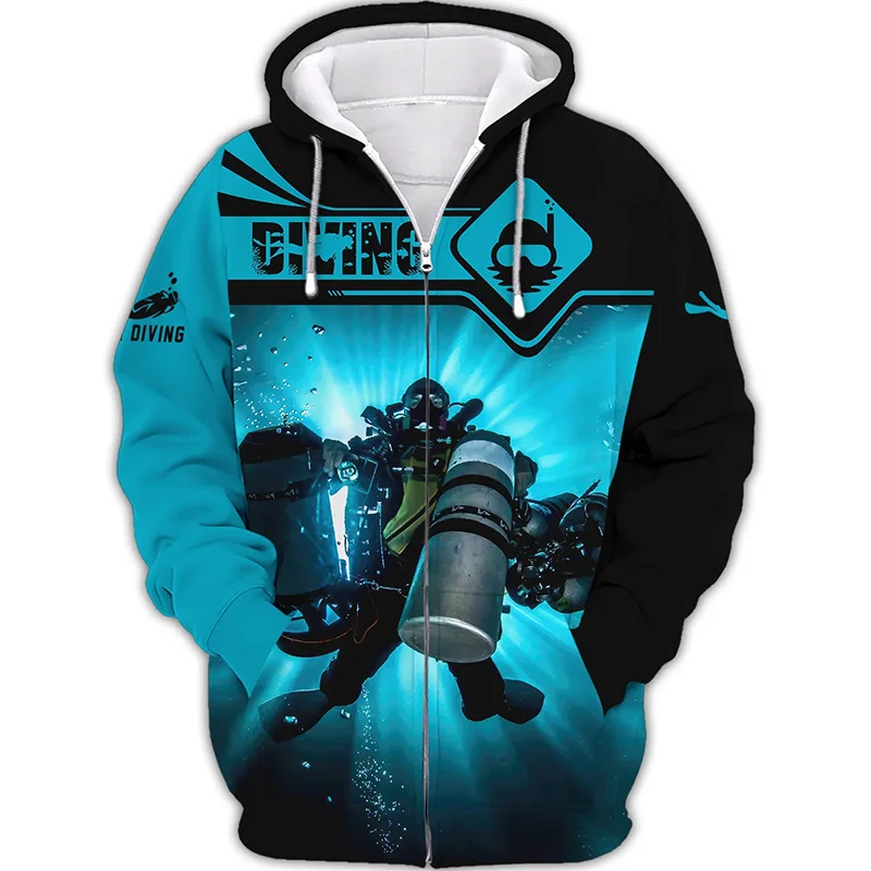 

2024 Spring Autumn 3D Print Diving Pullovers Extreme Sports Adventure Unisex Oversized Loose Clothing Long Sleeve Zip Hoodies