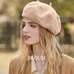 Fashion Pure Wool Women's Beret Hat Warm Thickening Painter Hat Ladies Fashion Pumpkin Caps Wild Autumn Winter Women Soft Berets