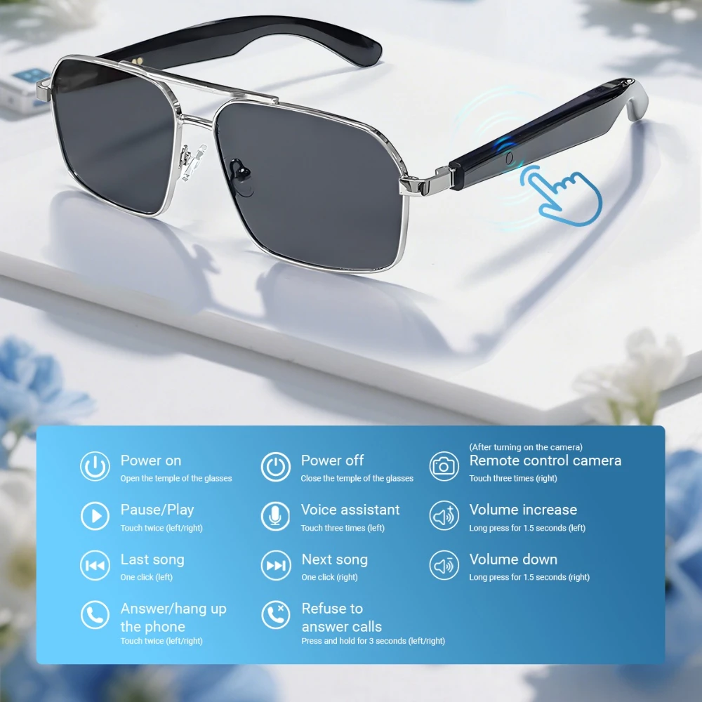 Spesifikasi Kacamata Pintar GT-31 Terjemahan Kacamata Hitam Kontrol Suara Musik Kacamata Tahan Air