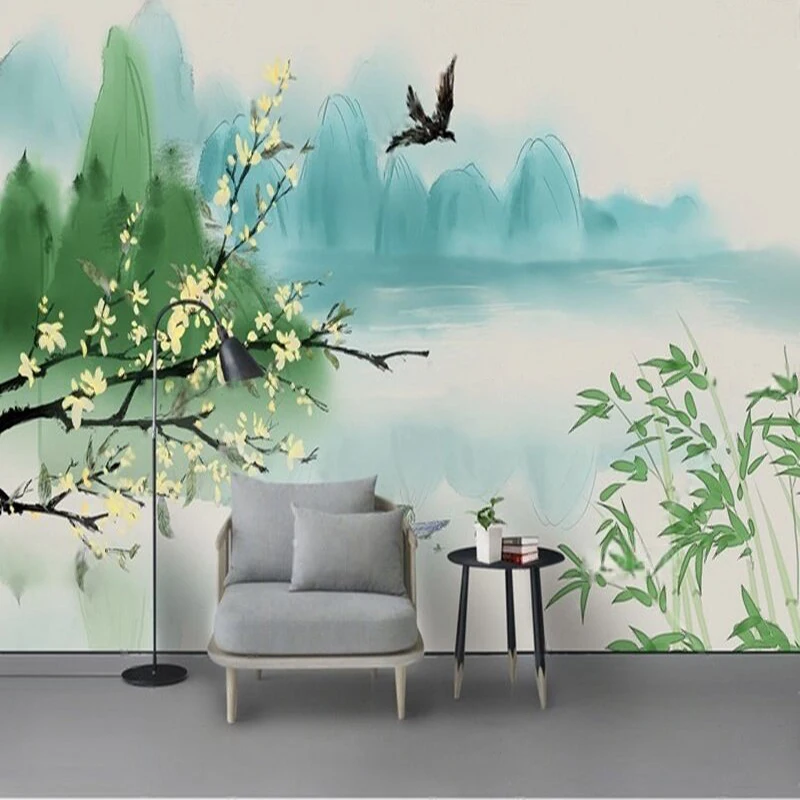 New Chinese-Style Landscape Flower And Bird And Mountain-Water Silhouettes Fashionable And Rural-Themed Background Wall
