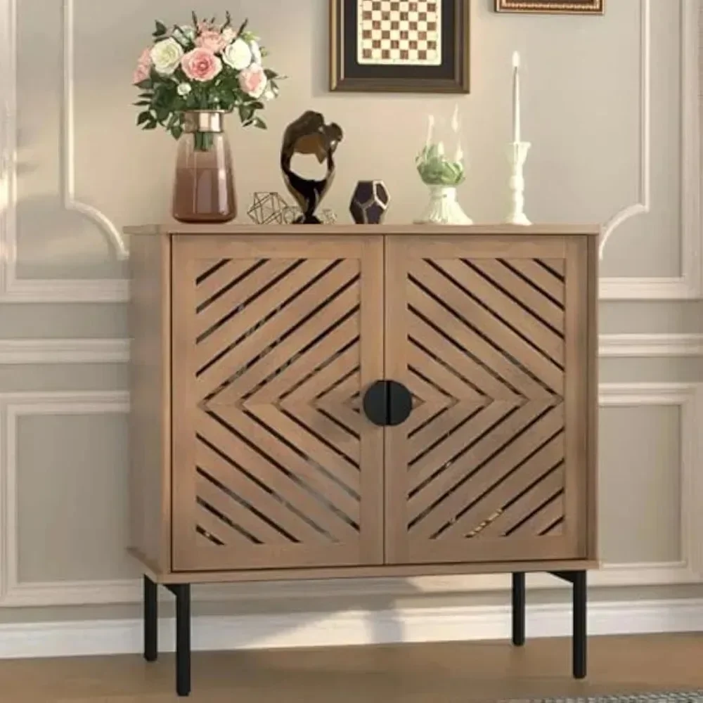 

Accent Cabinet with 2 Hollow Doors, Modern Buffet Cabinet with Adjustable Shelves & Metal Handle, Decorative Credenza f