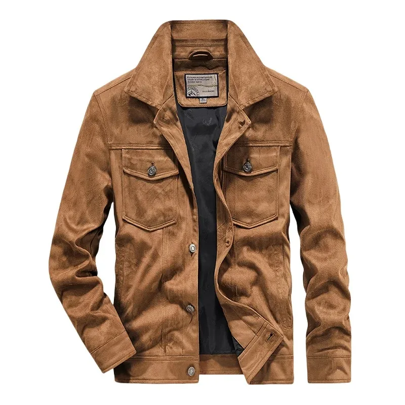 

Men's Retro Suede Jacket Spring and Autumn Casual Slim-fit British Style Outdoor Sports Cargo Suede Coat Cargo Jacket