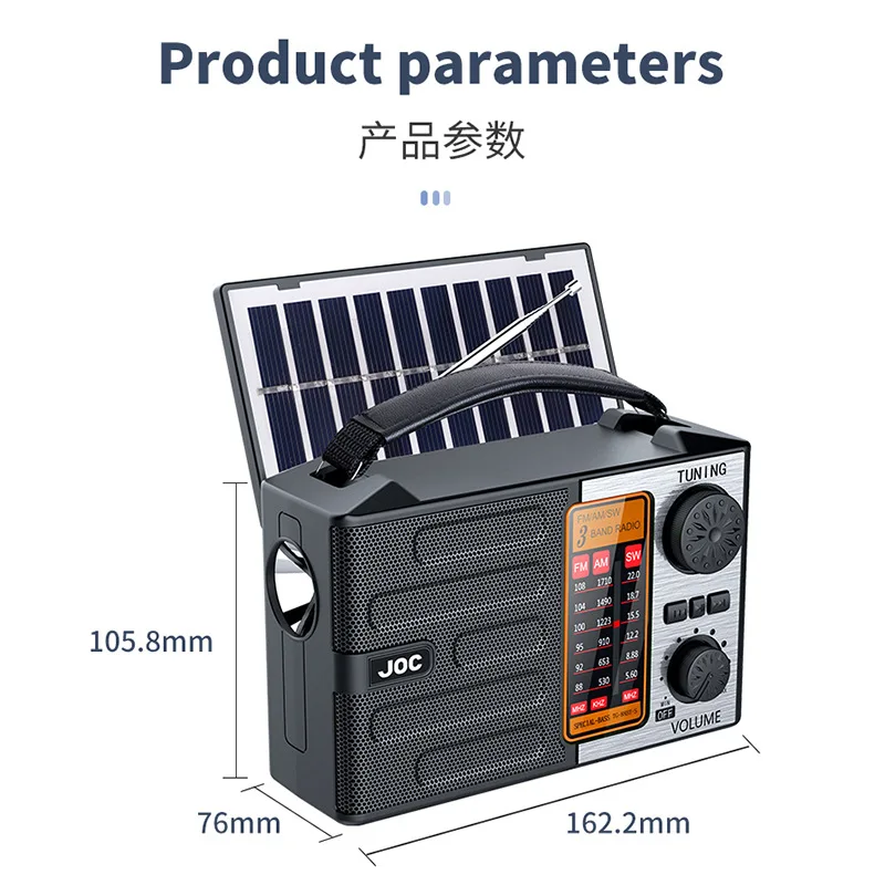 

AM FM SW 3 Band Retro Radio with Blueteeth Speakers Portable Multiband Solar Charging Vintage Wireless Loud Volume Sound Box