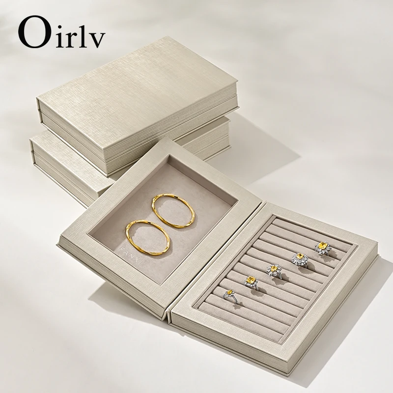 Oirlv PU Leather Jewelry Storage Box Book Box Flip Cover Design Necklace Organizer Ring Storage Box Jewelry Display Storage Prop