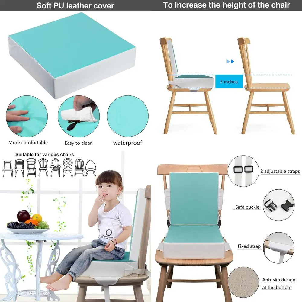 

Детское кресло-стульчик для кормления или стола, улучшенное, 2 шт., с моющимися ремнями из ПУ и безопасной застежкой, портативное, для путешествий, увеличивающее высоту