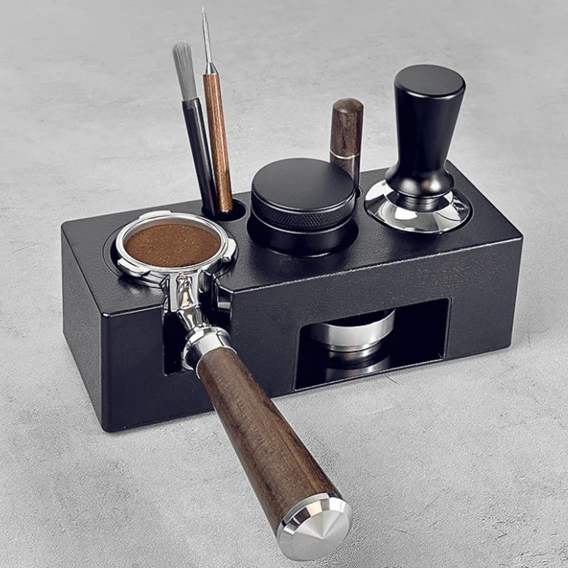 6 Holes Coffee Tamper Station with Coffee Filter Basket Storage Tamper Holder Coffee Portafilter Rack Tamper Mat Base Coffeeware