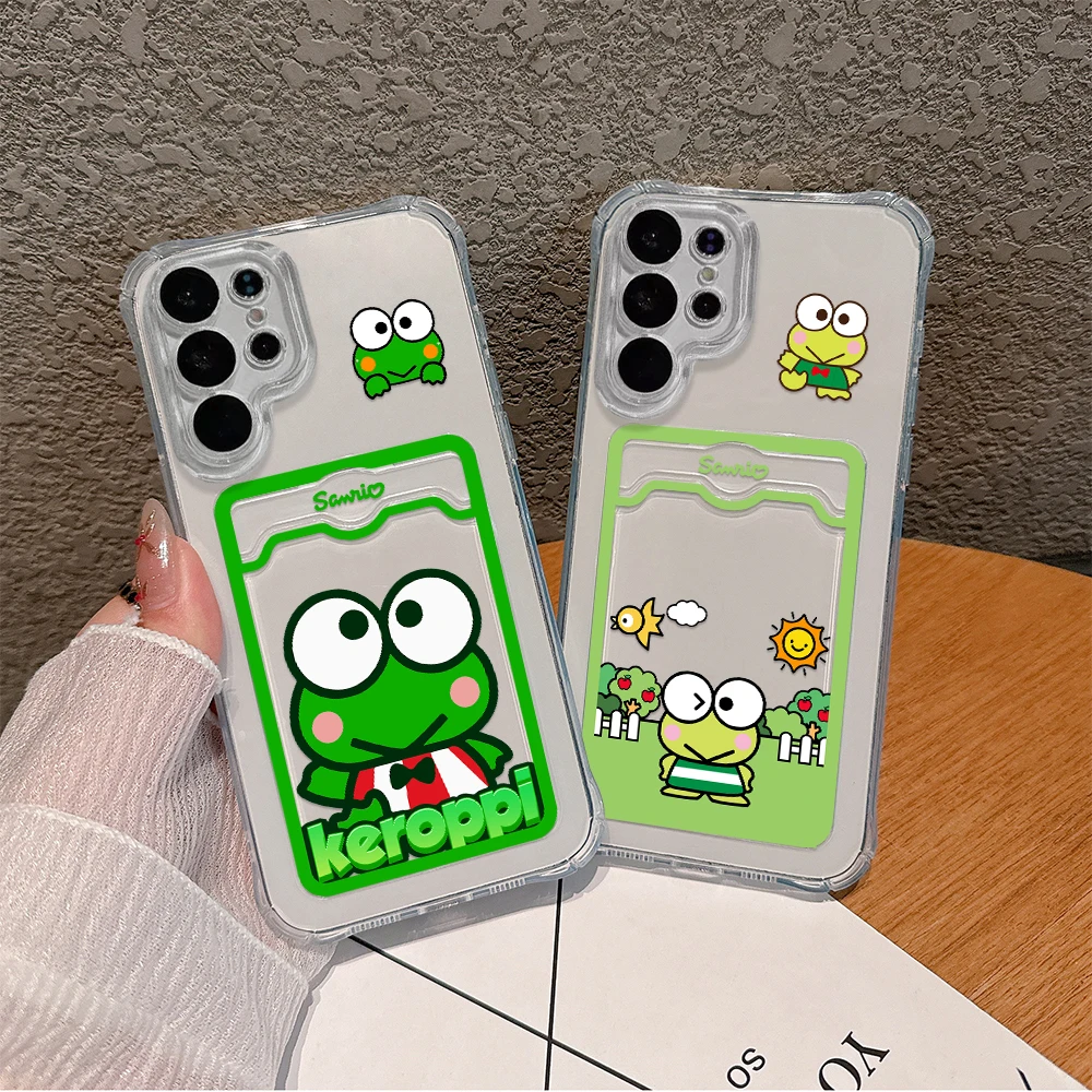 Anime Kero Kero Keroppi Card Hold Phone Case For Samsung S24 S23 S22 S21 S20 FE Plus Ultra M33 M53 M54 5G Anti-fall Clear Cover