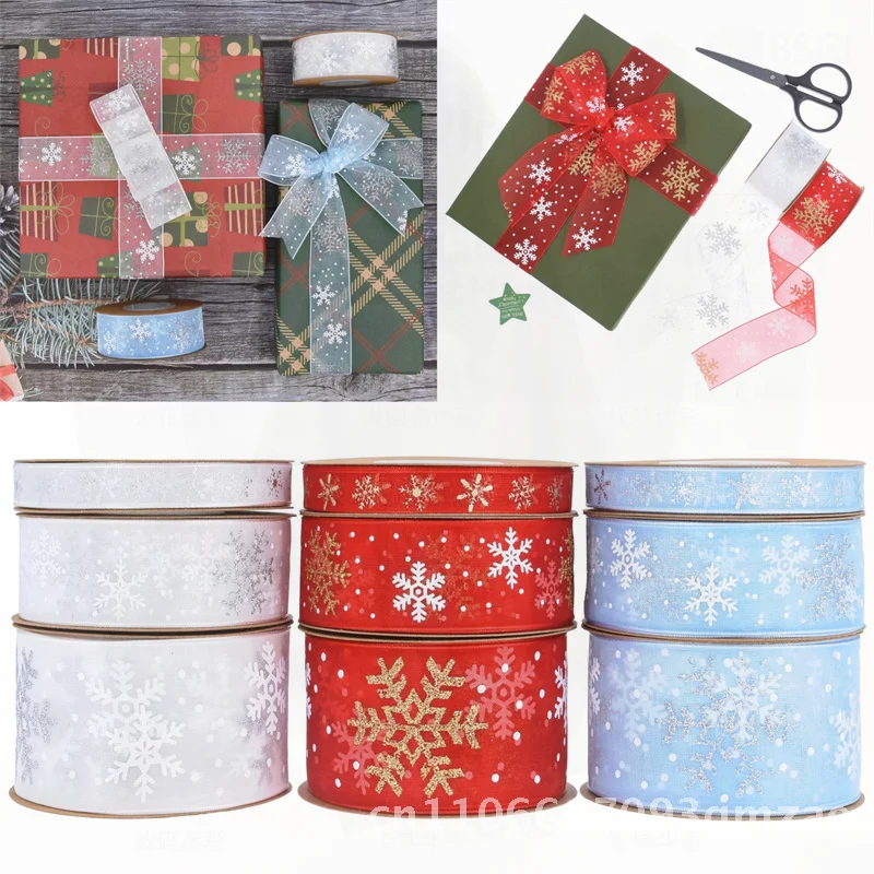 

Синяя рождественская лента в виде снежинки для упаковки подарочной коробки, материал «сделай сам», полиэстер, украшение для рождественской елки, трансграничный стиль