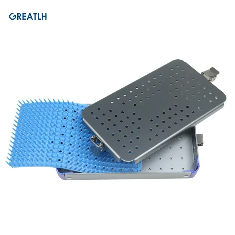 Sterilization Tray Case with Silicone Pad Aluminium Alloy Disinfection Box for Holding Instrument