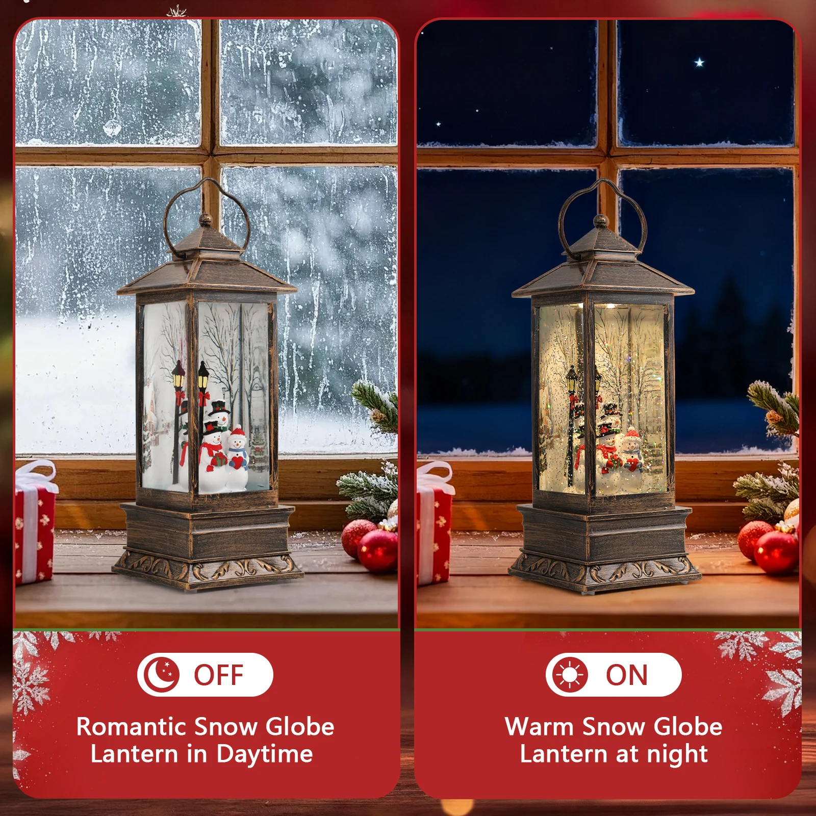 

Two-Way Powered Music Snow Globe Battery & USB Vintage Lantern for a Warm, Festive Christmas Atmosphere