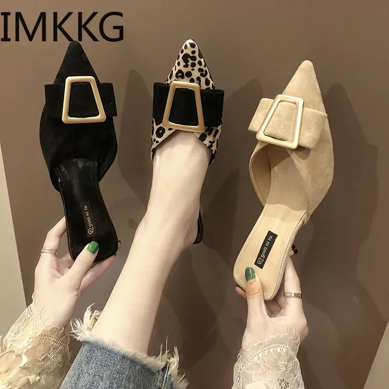 Brand Women Slippers Slip on Mules Leopard Shoes Women Slides Home Slippers Mules High Heel Shoes Ladies Fashion Shoes