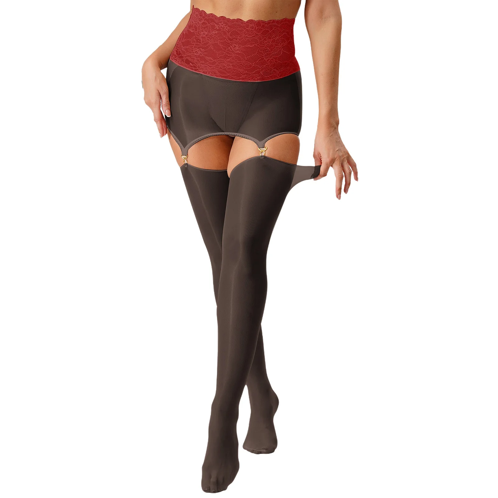 

Women Ultra Thin Open Crotch Stockings Suspenders Garter Lingerie See Through Pantyhose Bodystockings Footed Leggings Clubwear