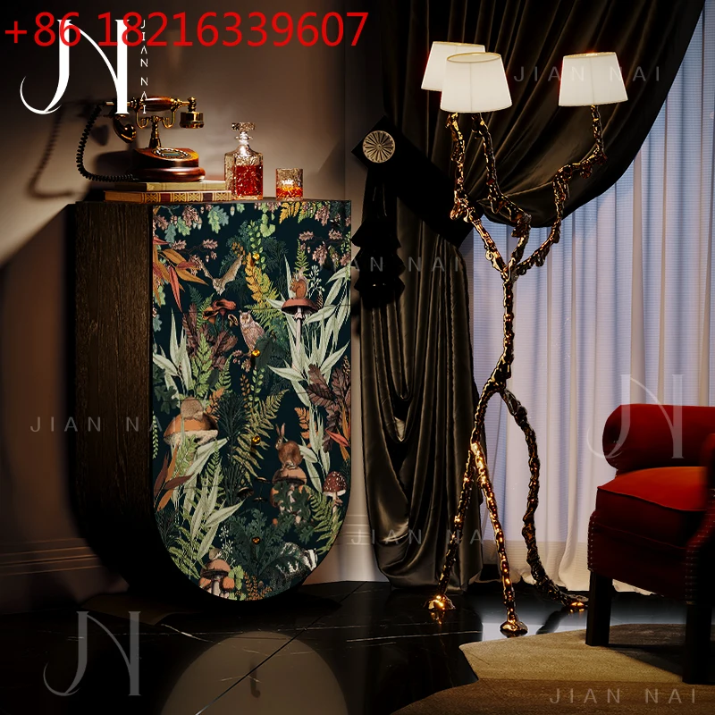 

Винтажный стиль Наньян, четыре сундука из цельного дерева, лесные животные, гостиная, входная стена, ящик для хранения, шкаф для спальни