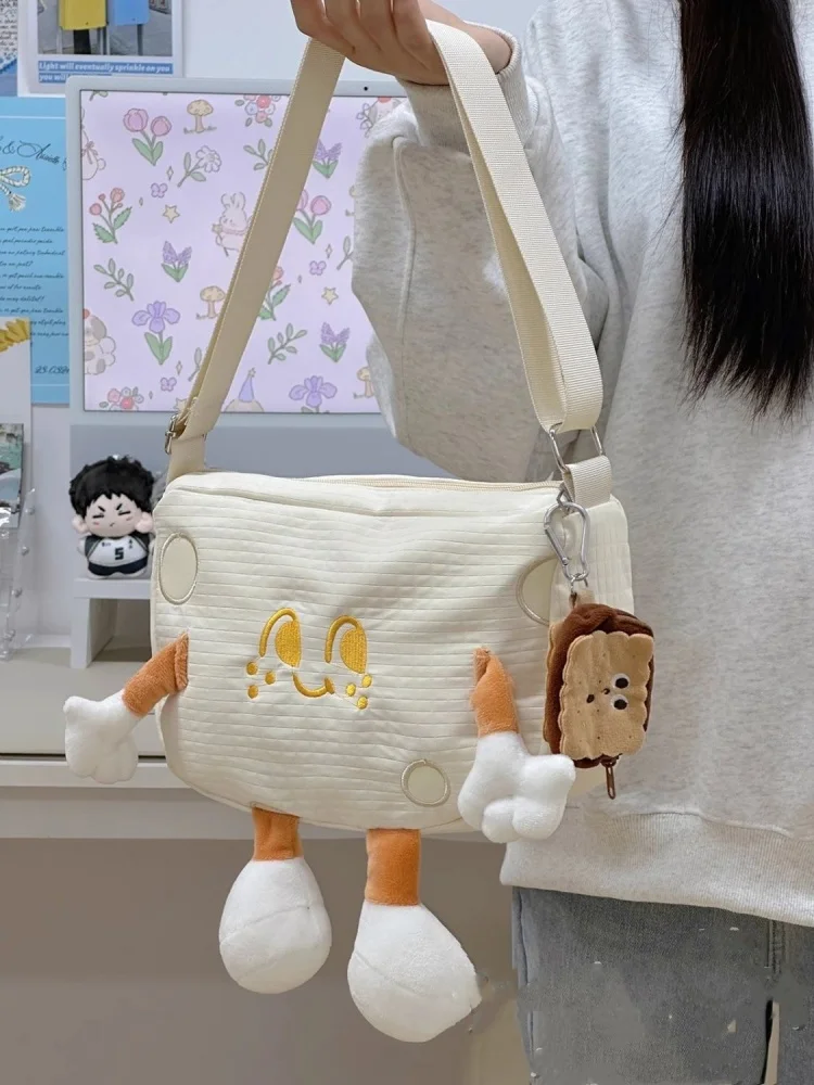 Casual Korean Cartoon Embroidery Cheese With Arm Leg Handbag Shoulder Bags Women Crossbody Bag