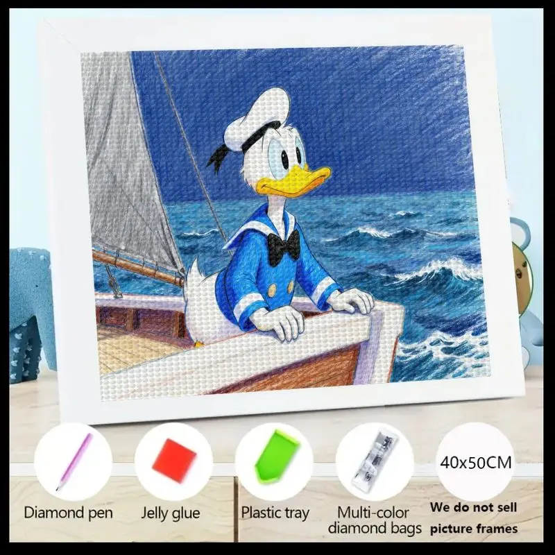 

1PC DIY 5D Diamond Painting Kit, Cute Cartoon Disney Donald Duck Sailor on Boat Full Drill Crystal Diamond Art, Big Gem Painting