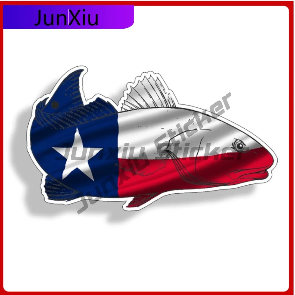 Texas Tx Flag Redfish Red Fish Sticker Fishing Vehicle Decal Cool Waterproof Vinyl Car Laptop Window Bumper