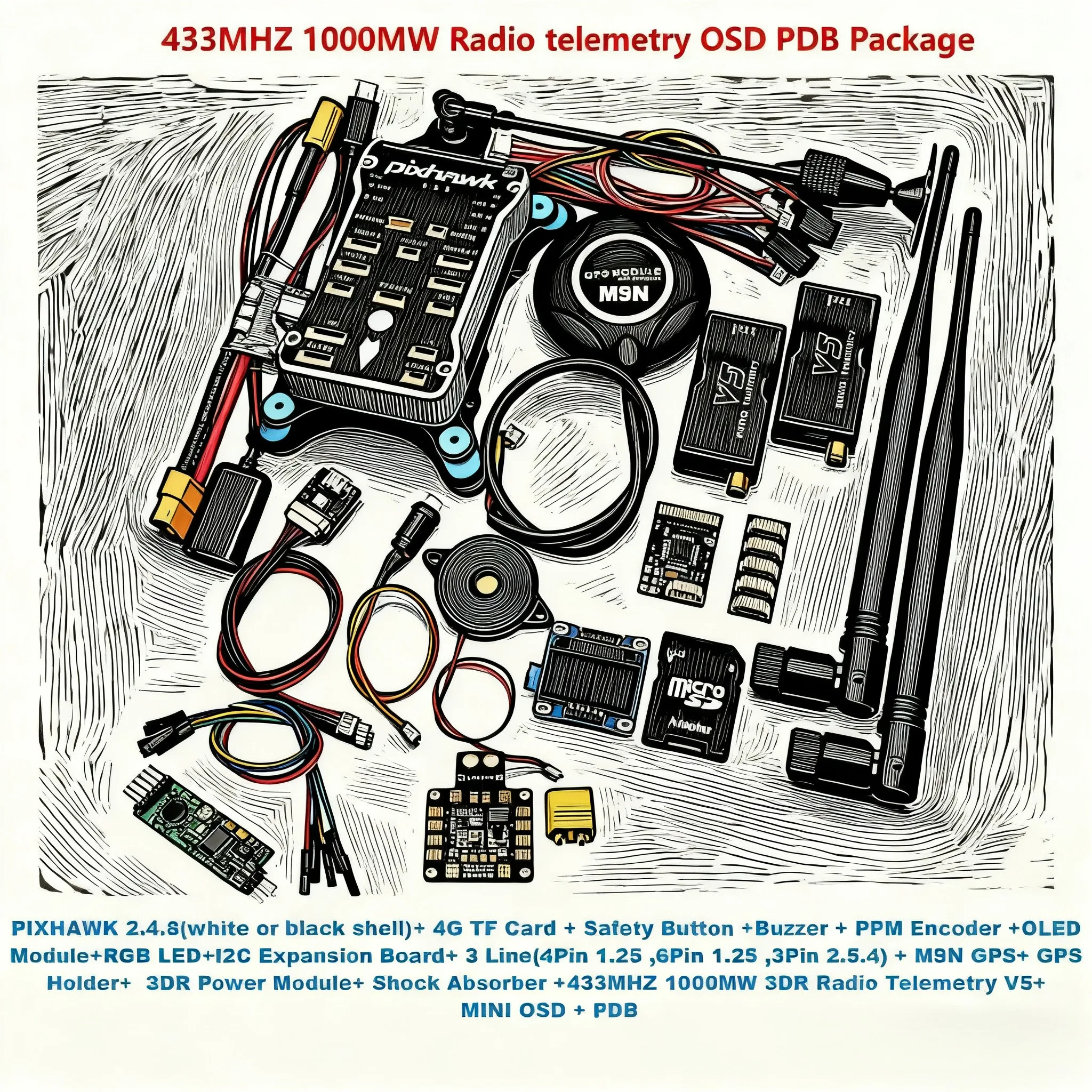 

НОВЫЙ Pixhawk White Shell PIX 2.4.8 M9N 32-битный контроллер полета Автопилот с 4G SD-переключателем безопасности Зуммер PPM I2C RC Квадрокоптер