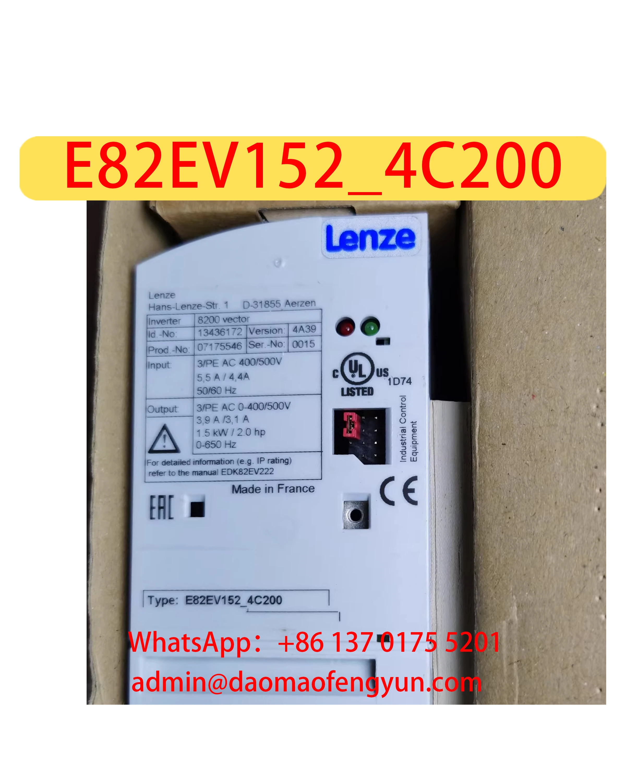 

8200 vector E82EV152_4C200 Brand New E82EV152K4C200，1.5KW Converter