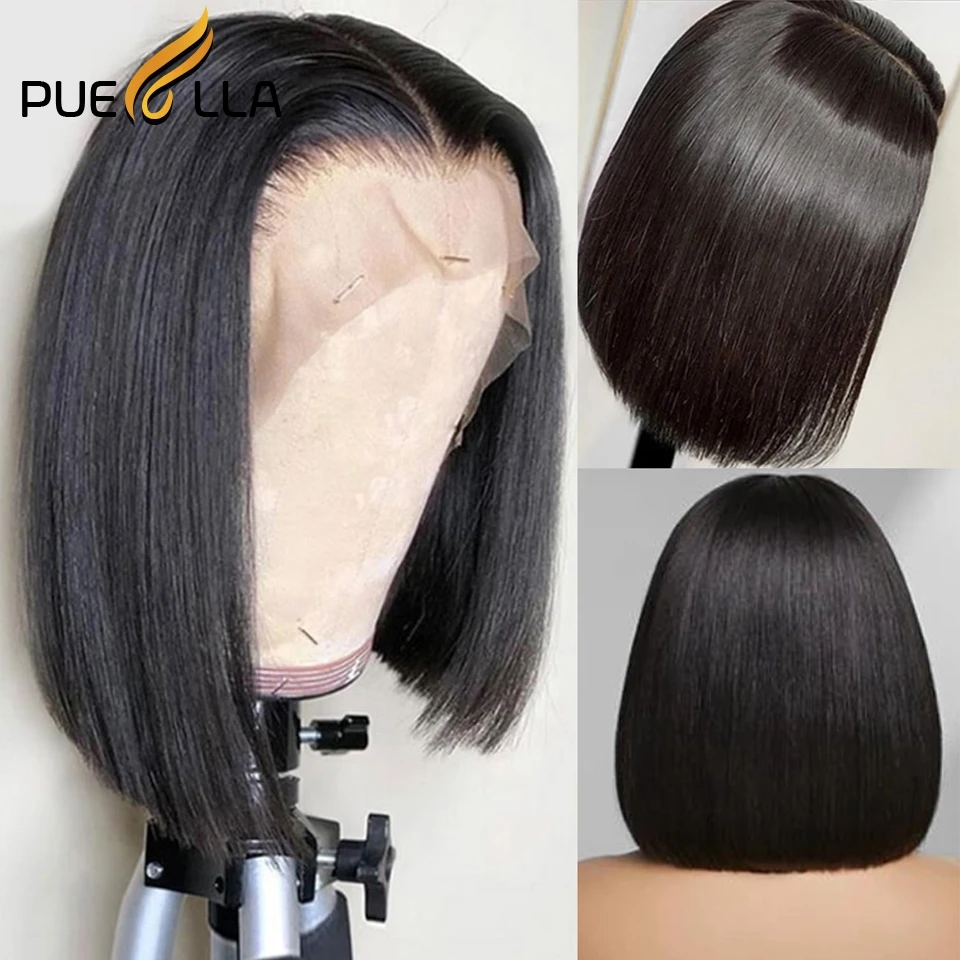 

Natural Color Brazilian Human Hair Wig For Black Women 13x4 Transparent Lace Frontal Wigs Preplucked Pixie Cut Short Bob Wig