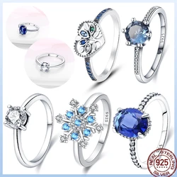 925 Sterling Silver Ring Blue Shiny Zircon Classic Temperament Women's Original Wedding Ring Exquisite Jewelry Gift Anniversary