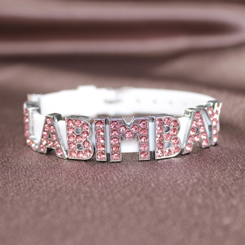 

10p 8mm Pink Full Rhinestone Slide Letters For Bracelet Making Alphabet DIY Wristband Pet Collar Keychain Jewelry Women Gift 1pc