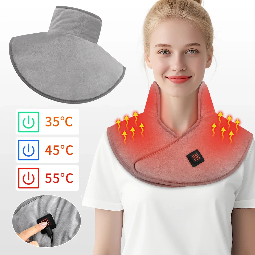 Electric Heating Shoulder Neck Pad Cervical Wrap with 3 Heat Settings Soft Hot Compress Back Shawl Winter Neck and Back Warmer
