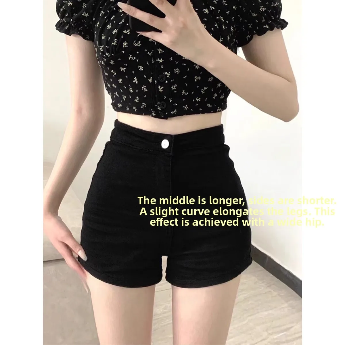 

High Waist Slimming Denim Shorts Women's Summer American Style Hot Pants Outerwear Cotton Stretch Fabric Cool Feeling Shorts