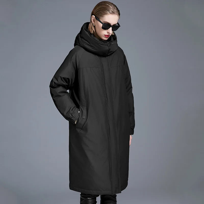 Luxury High Quality 90% White Duck Down Loose-fit Long Hooded Down Jacket for Women New Winter Windproof Warm Coat Trendy New