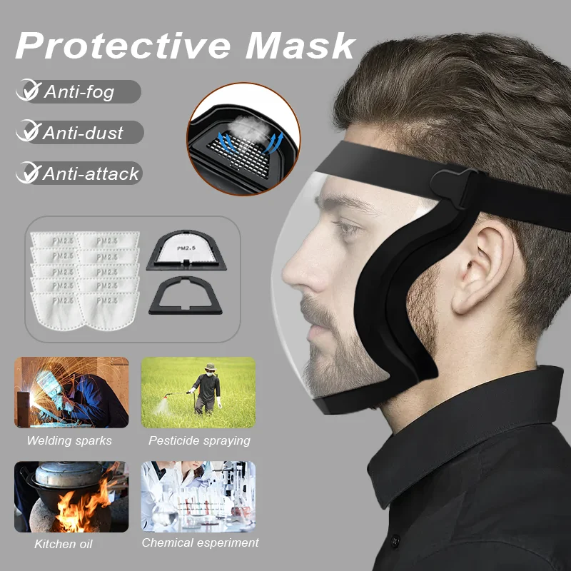 Transparent Full Face Shield Safety Mask with Filthers Oil-splash Proof Eye Facial Anti-fog Head Cover Work Protection Glasses