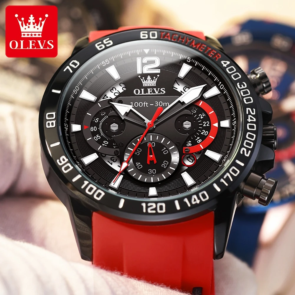 OLEVS 9936 Sport Quartz Watch Gift Round-dial Silicone Watchband Chronograph Calendar Luminous