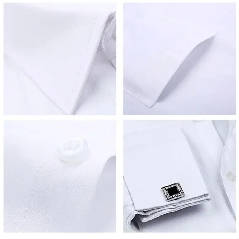 2024 Men's French Cuff Dress Shirt with Cufflinks New White Long Sleeve Thickened Fleece  Collar Autumn Season Special Wi...