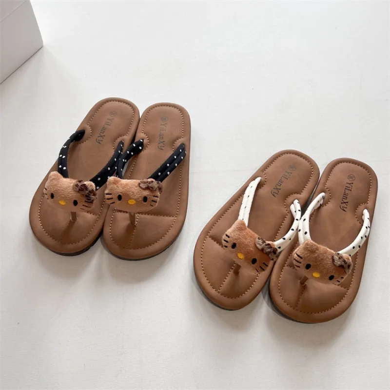 

New 2025 Wave Point Hello Kitty Summer Slippers Black Flops Spice Light Quick Drying Beach Sandals Outdoor Household Shoes Gift
