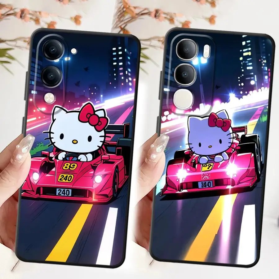 سباق السيارات مرحبا كيتي الحال بالنسبة ل Vivo Y27 Y30 Y33S Y35 Y19 Y31 Y36 Y20 Y21 Y02 Y11 Y22 Y12 Y15S Y16 Y17 لينة الغطاء الخلفي للهاتف