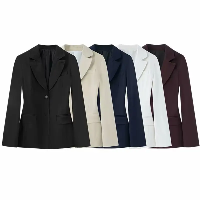 Women's Slim-fit Long-sleeve Blazer With Shoulder Pads Multi Color For Women Breasted Slim Fit Beige Navy White Burgundy ZY2J